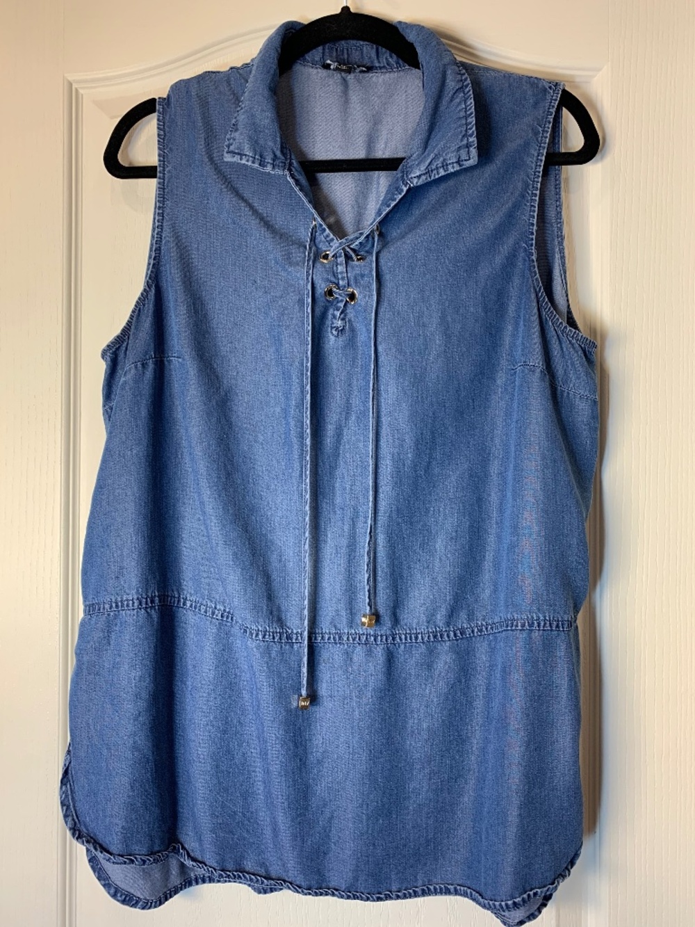 Jones New York Signature Chambray Lace-Up Sleeveless Blouse‎ XL